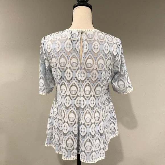 SOLD Anthro HD in Paris Signa Blue Lace Cut Out Blouse - Picture 5 of 9